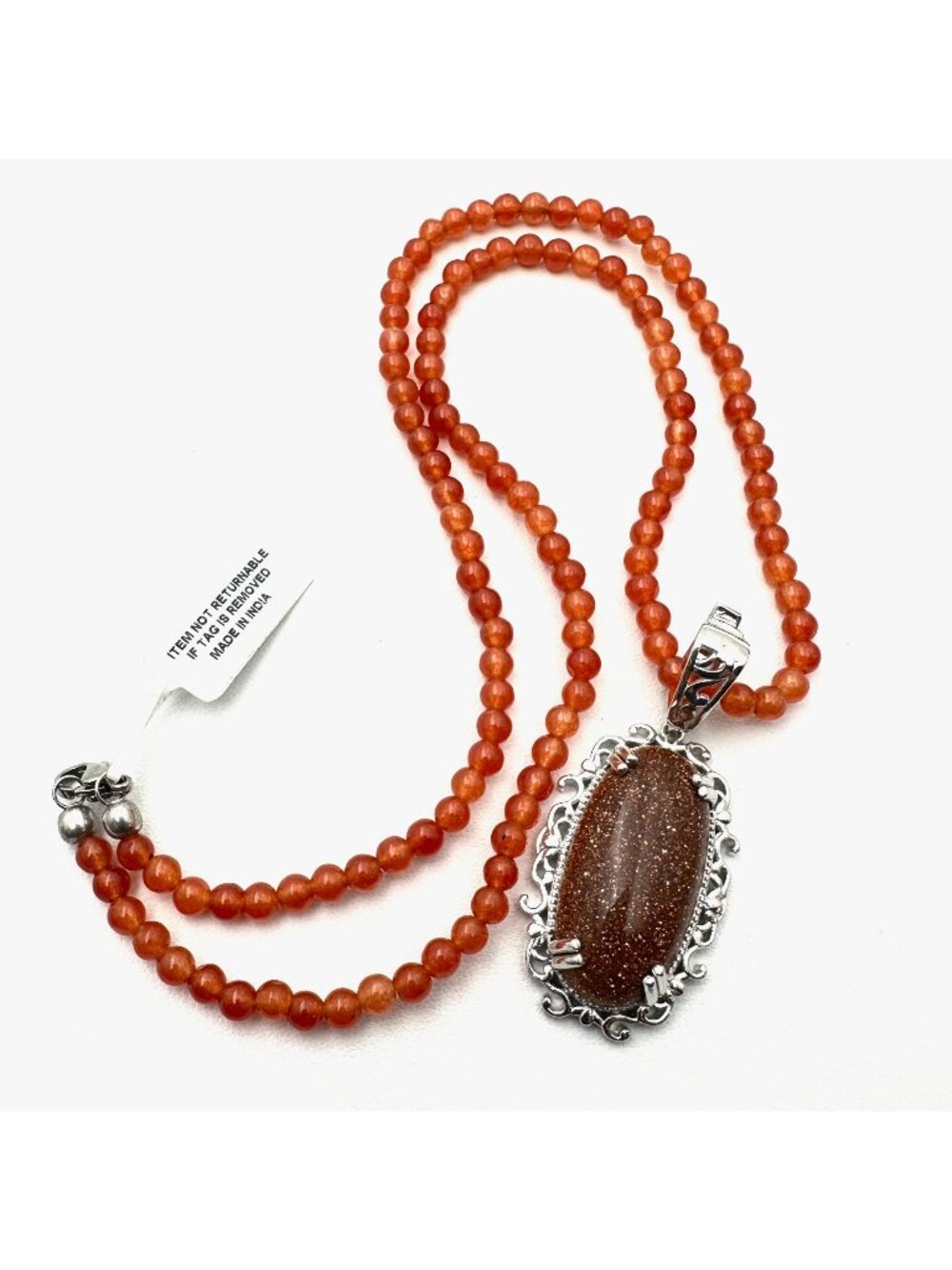 Gold Stone Necklace Sterling Silver Pendant Enhancer Gemstone Bead 20 Inch